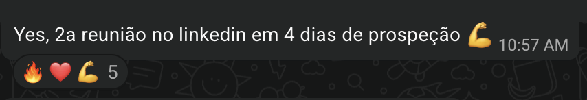 Mensagem de participante: Yes, 2.ª reunião no LinkedIn em 4 dias de prospeção